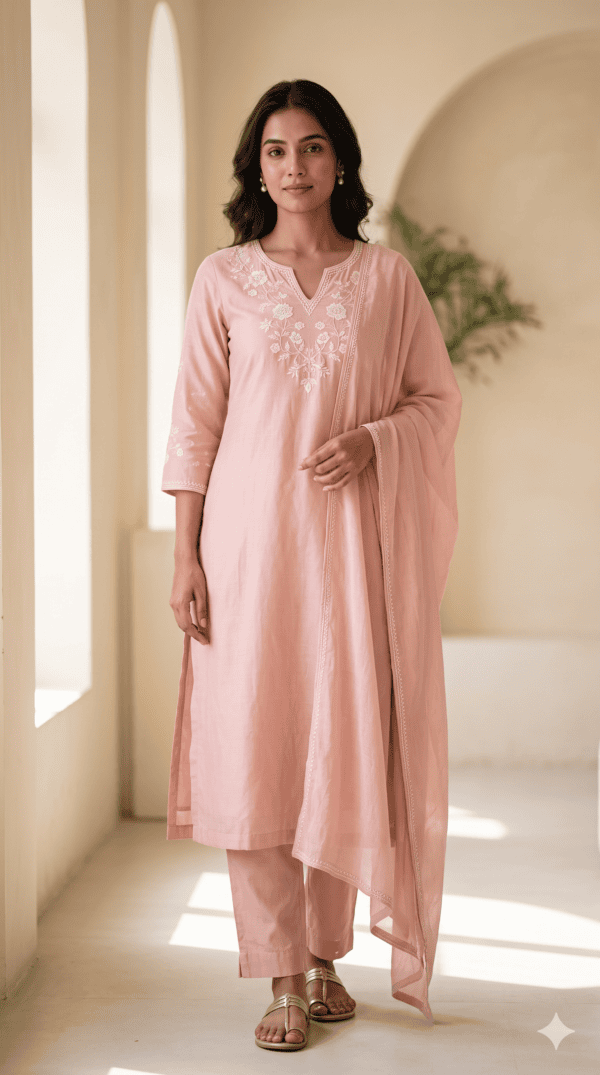 Elegant Blush Pink Embroidered Kurta Set