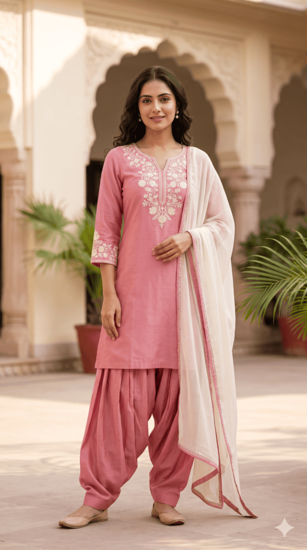 Rose Pink Punjabi Patiala Salwar Suit