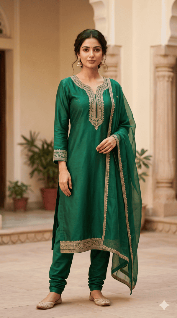Emerald Green Embroidered Straight-Cut Salwar Suit