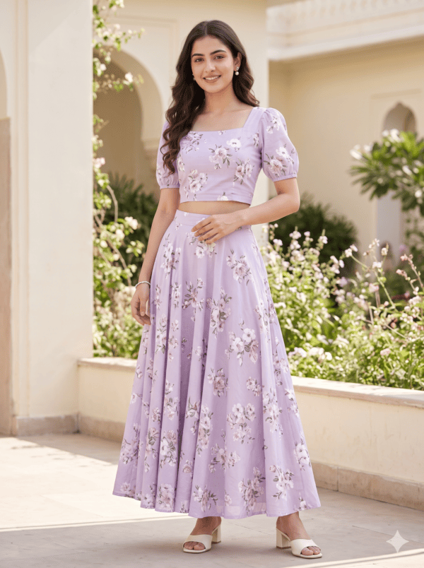 Lavender Floral Crop Top & Maxi Skirt Co-ord Set